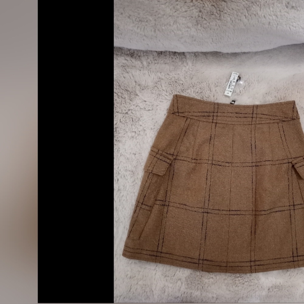 Madewell Tan Plaid English Countryside Preppy Cottagecore Casual Front Zip Skirt - Picture 2 of 5
